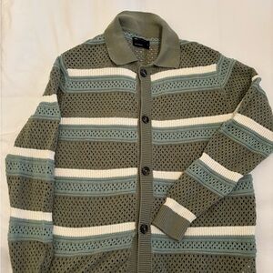 MENs ASOS Olive and Cream Striped Cardigan